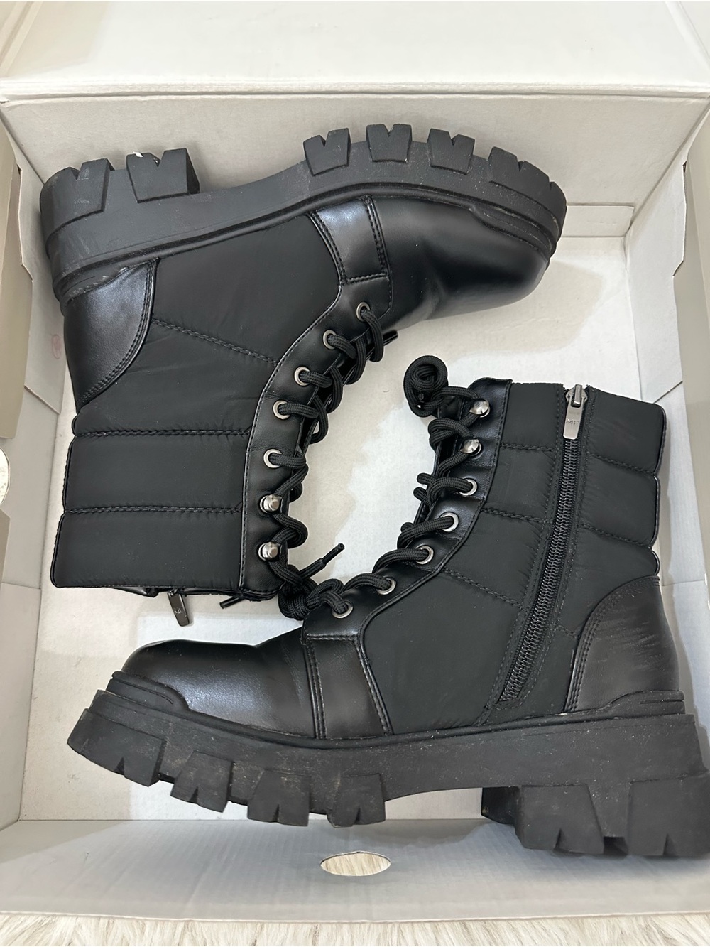 Marc Fisher Black Lace-Up Side-Zip Combat Boots